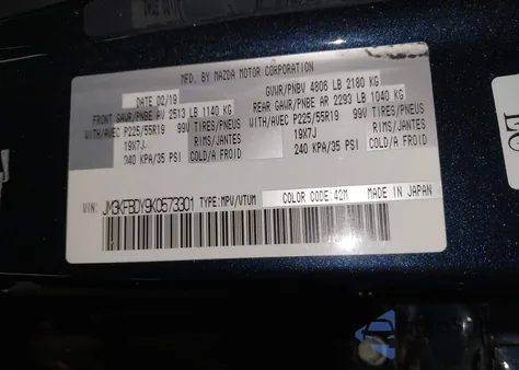 2019 Mazda Cx-5 Grand Touring Reserve z USA, uszkodzony, nr VIN JM3KFBDY9K0573301